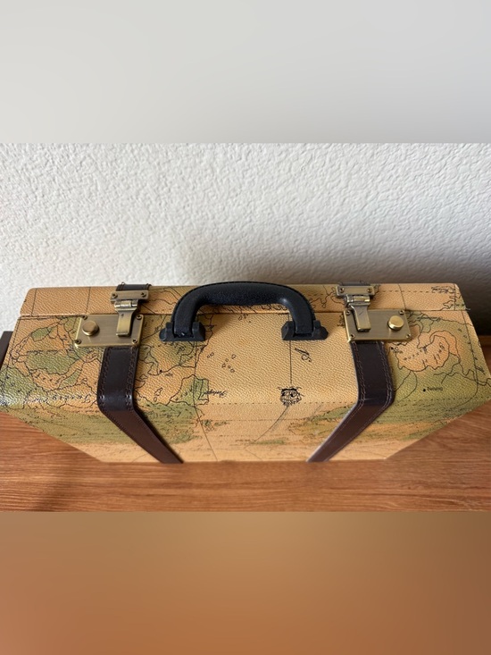 Map-Print Travel Briefcase in Tan and Brown - Picture 3 of 8
